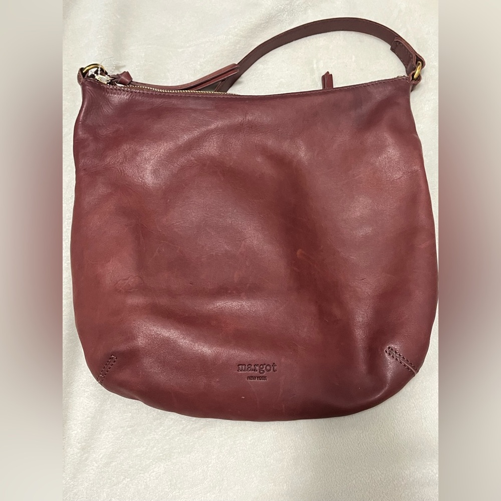 Margot New York Maroon Remy Hobo Genuine Leather Crossbody